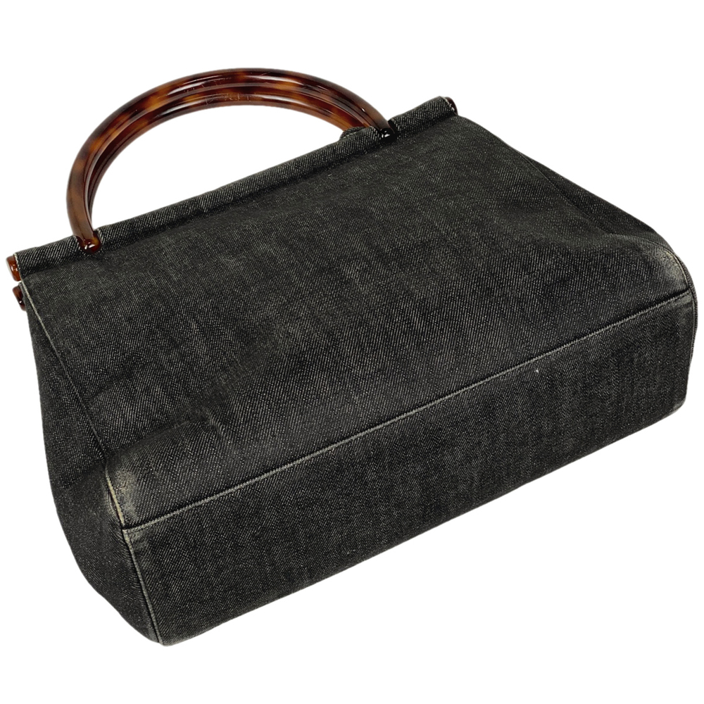 Chanel Tote Handbag Demi Logo Bag Denim Pattern Black